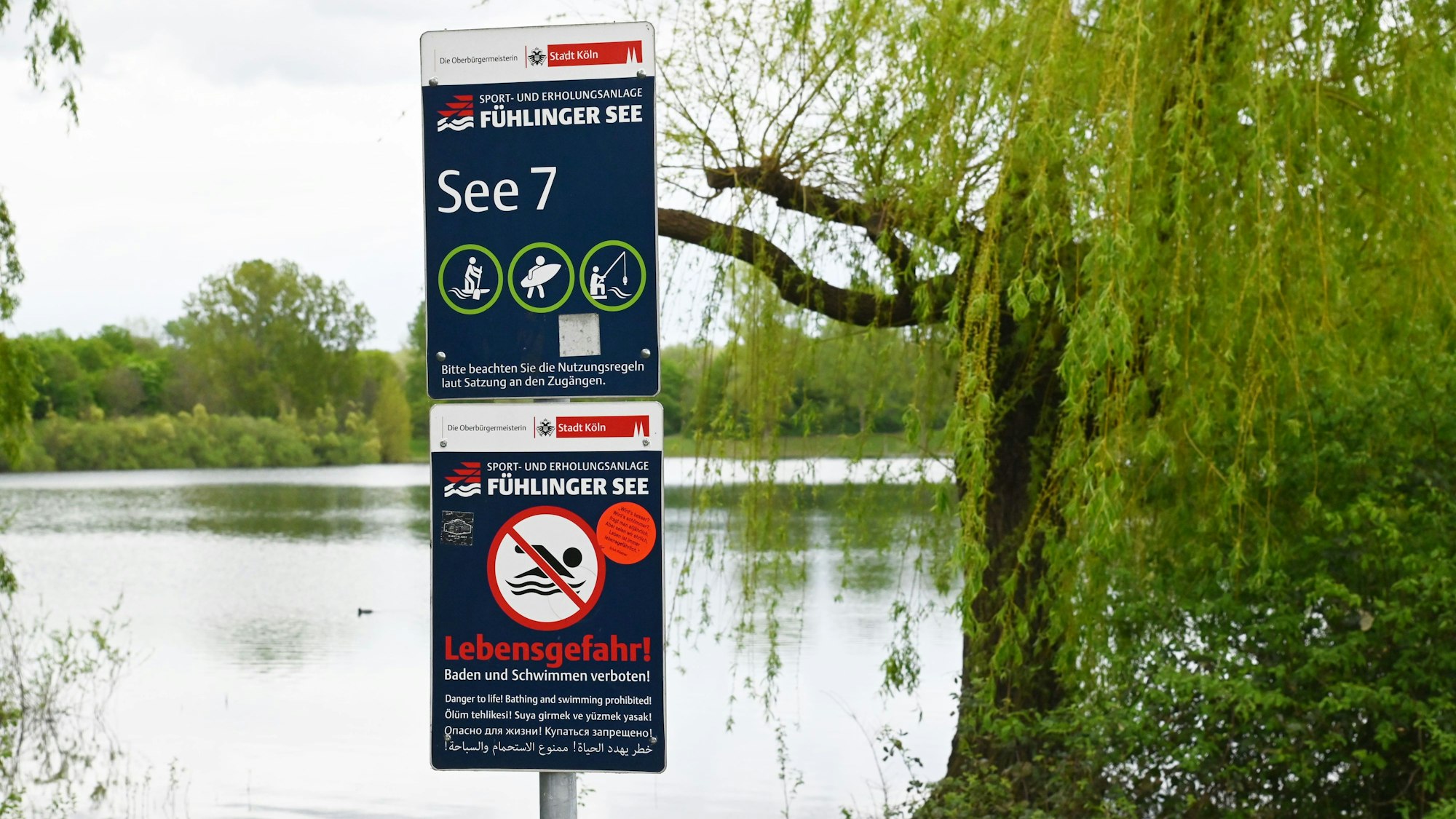 Noch steht ein Verbotsschild an See 7: Ab Mai ist hier Schwimmen aber erlaubt.