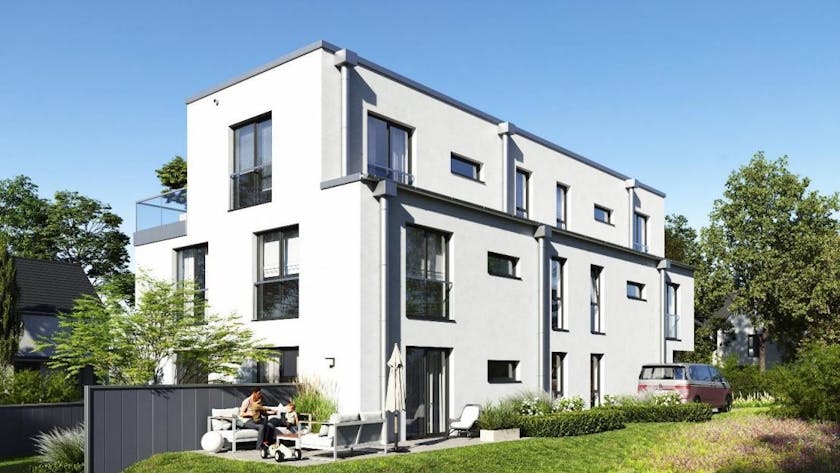 Die Rückansicht auf Kempener230: Moderne Neubau-Eigentumswohnungen in Bergisch Gladbach-Katterbach.
