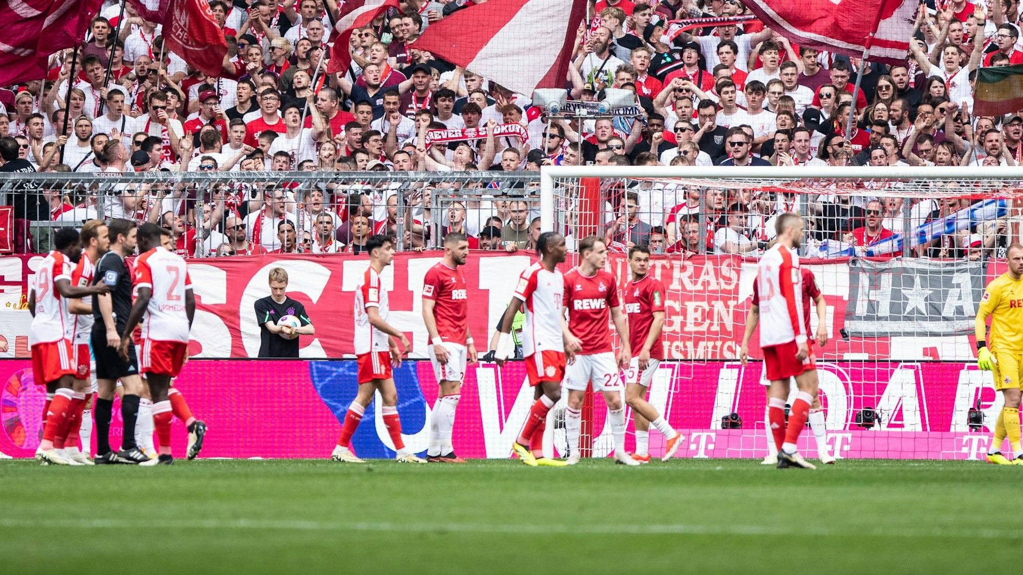 Vor einer Ecke für Bayern München stehen zahlreiche Spieler im Strafraum des 1. FC Köln.