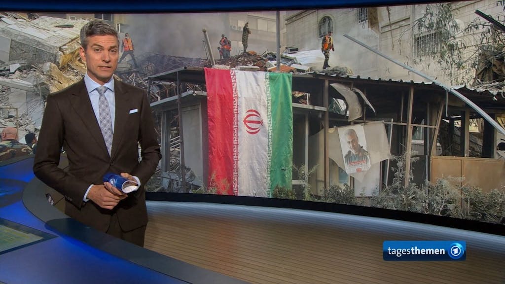 Moderator Ingo Zamperoni am 13. April in den ARD-"Tagesthemen" zum iranischen Angriff auf Israel.