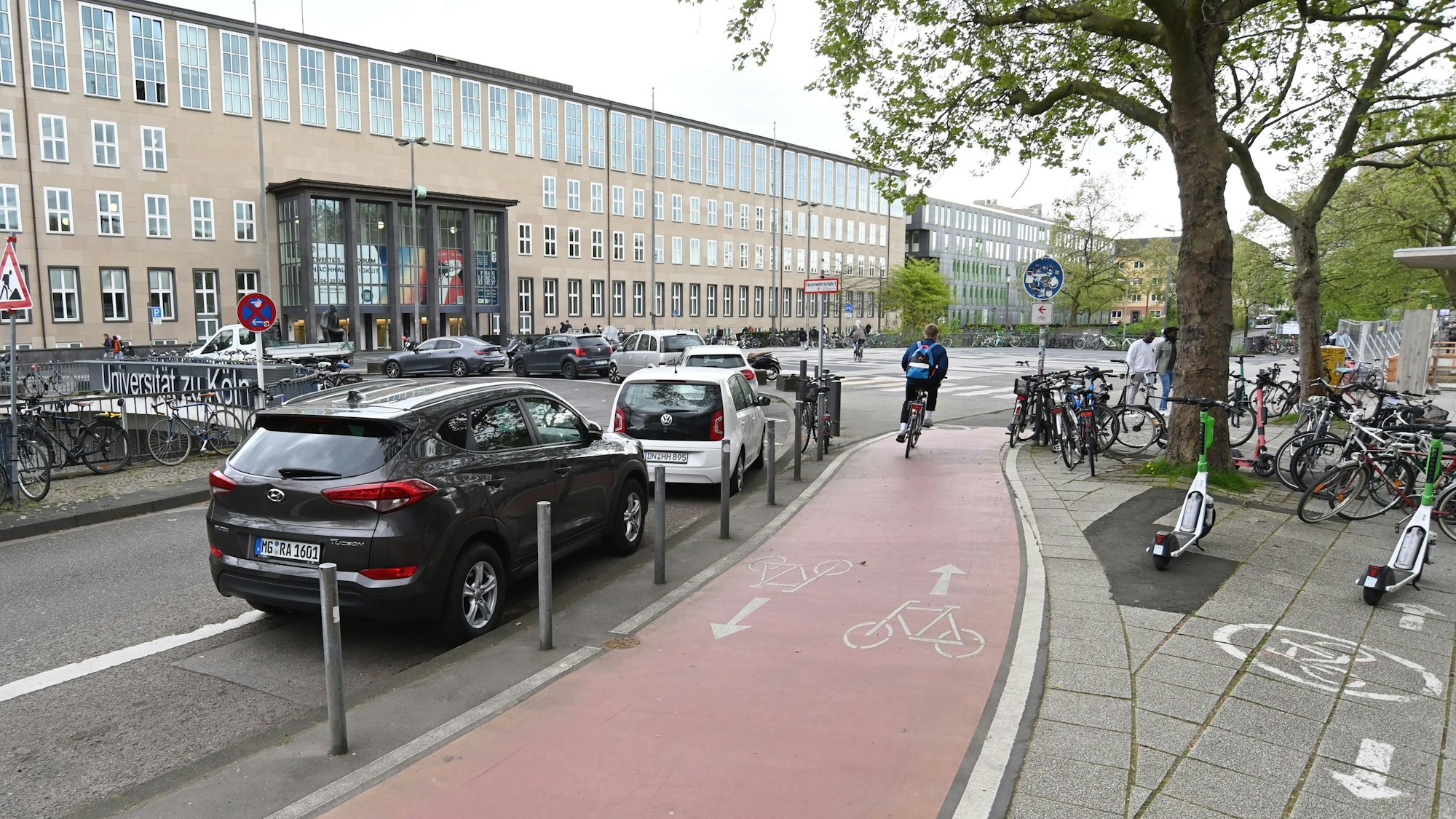 Die Stadtverwaltung will den Parkstreifen links im Bild zugunsten eines breiteren Radwegs entfernen.
