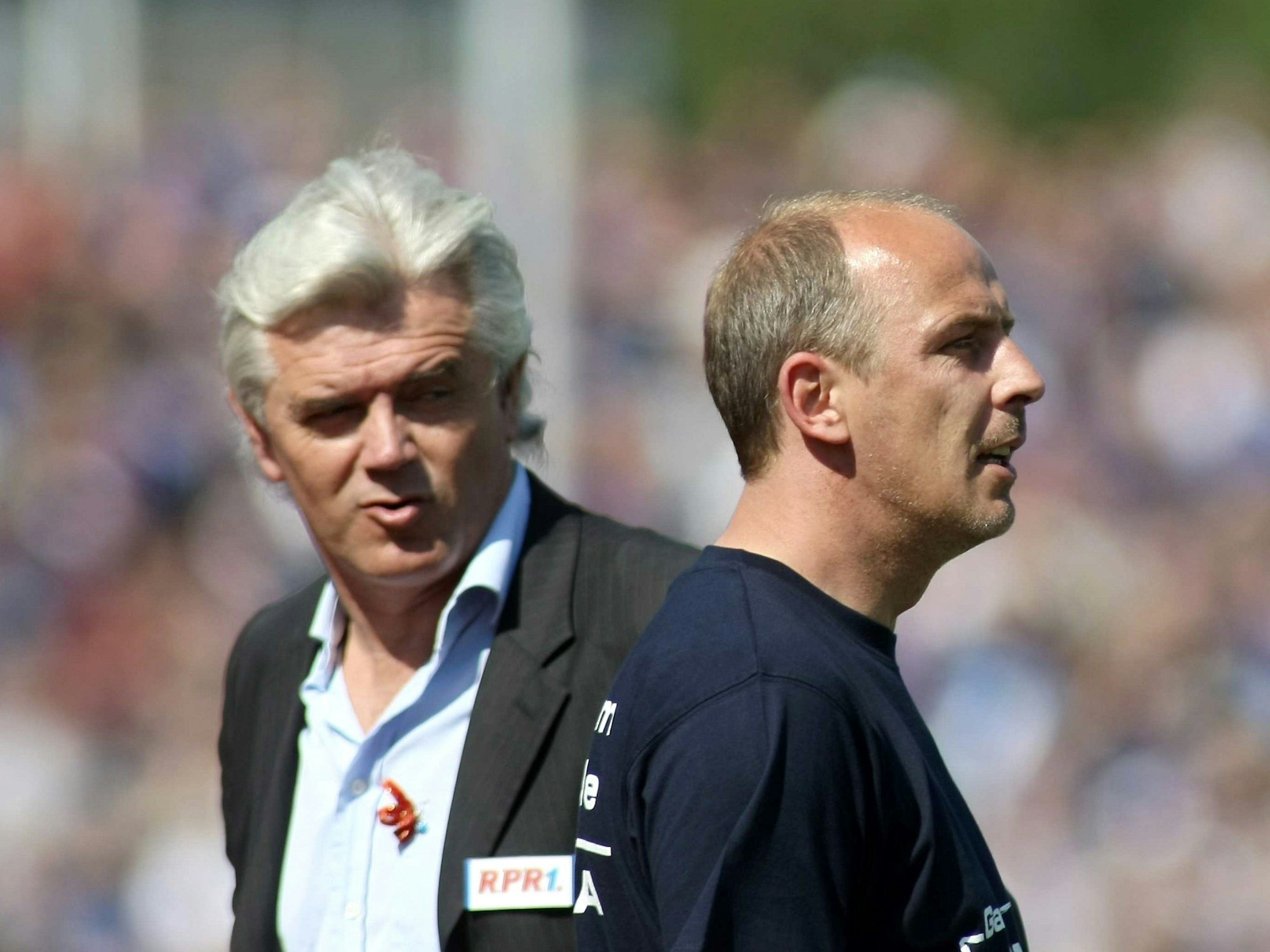 Der Koblenzer Trainer Uwe Rapolder und sein Assistent Mario Basler 2008