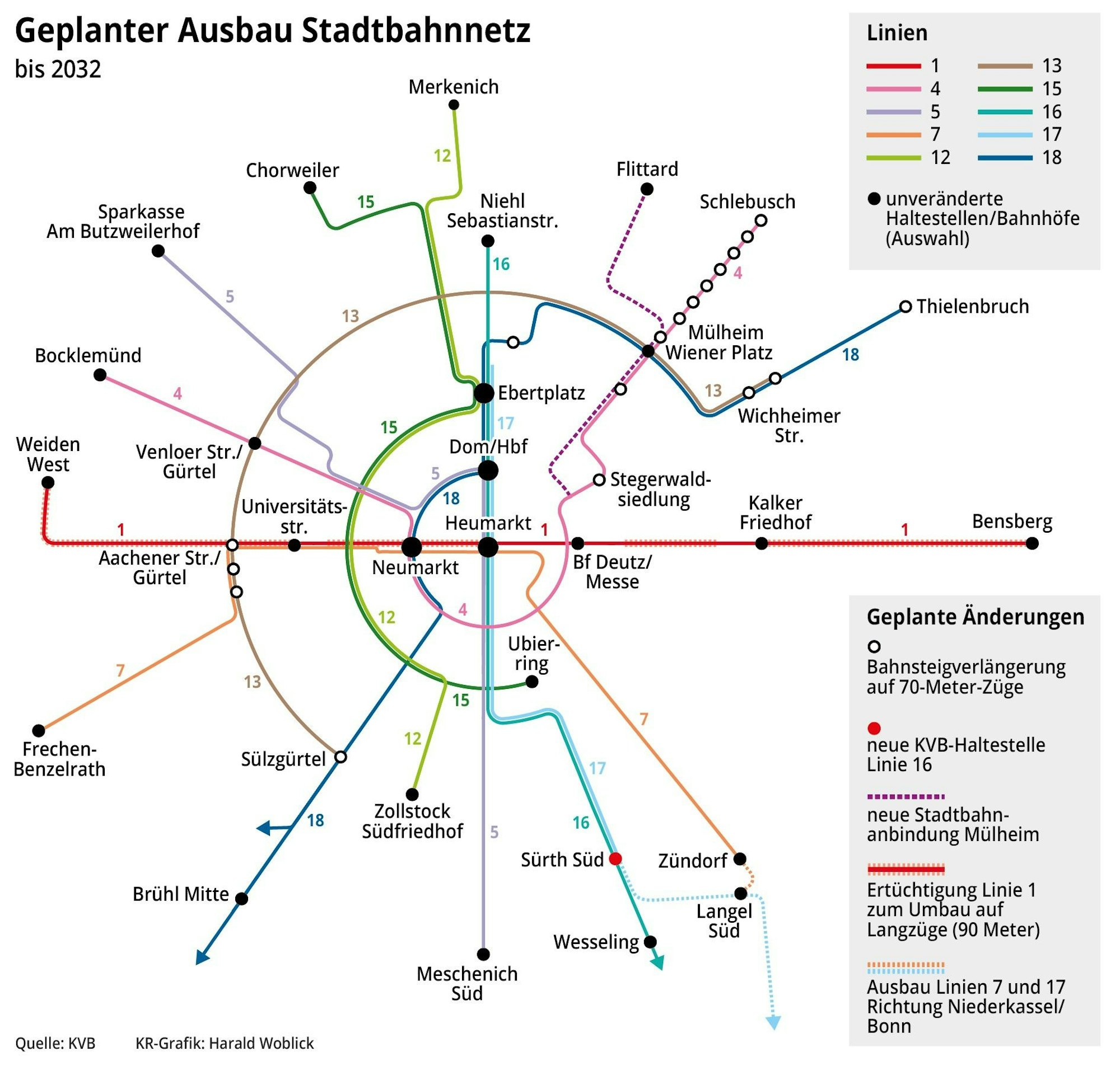 Grafik zum geplanten Ausbau des Kölner Stadtbahnnetzes