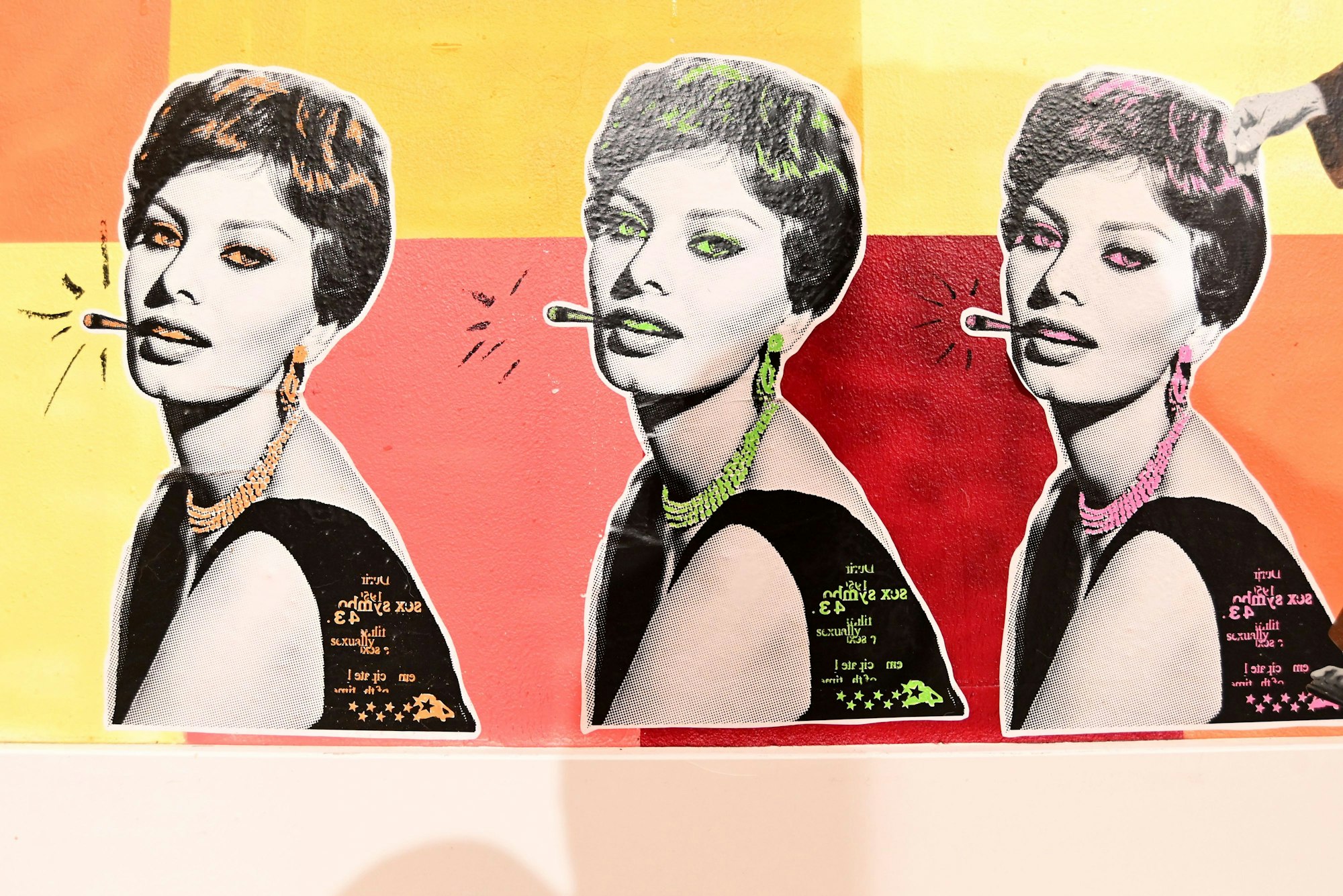 Das Werk zeigt die Schauspielerin Sophia Loren in Pop-Art-Manier. Das Werk ist von Tom Weecks alias Cuts and Pieces