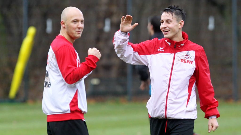 Maurice Exslager und Fabian Schnellhardt beim Training des 1. FC Köln.