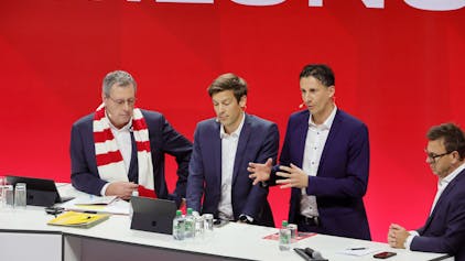 1. FC Köln Mitgliederversammlung, von links: Werner Wolf, Carsten Wettich, Christian Keller, Markus Rejek&nbsp;