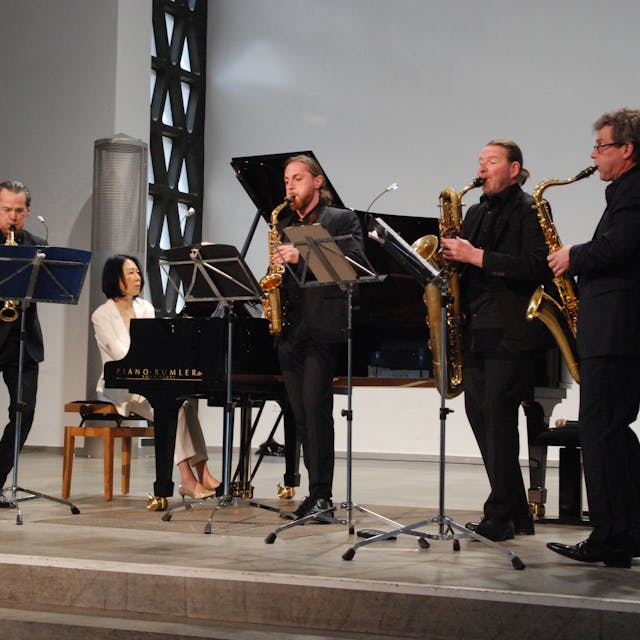Das Bild zeigt das Alliage Quintett während des Konzerts in Bad Münstereifel.