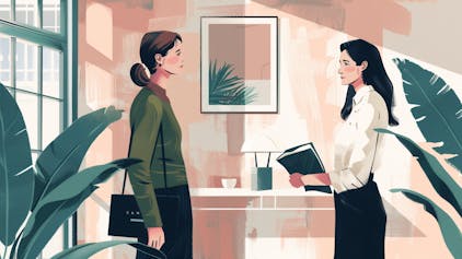 Illustration: zwei Frauen in einem Büro