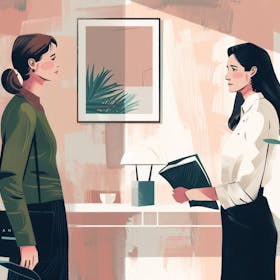 Illustration: zwei Frauen in einem Büro