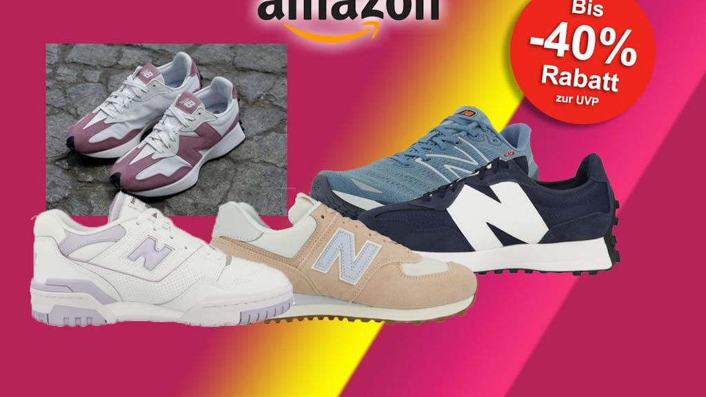 Auf dem Bild sind 5 verschiedene Varianten von New Balance Sneakern zu sehen.