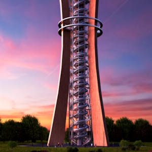 So soll der 130 Meter hohe Rhein-Erft-Turm bei Sindorf aussehen, den eine Investorengruppe plant. Die Stadt prüft nun, ob sie das Projekt genehmigen kann.