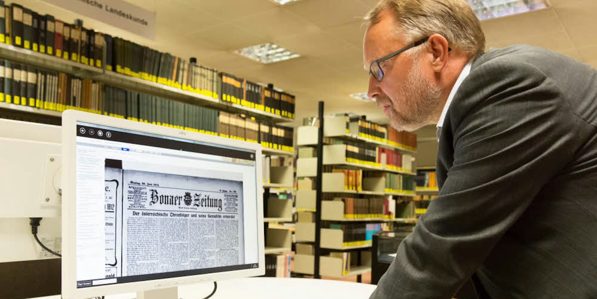 Die digitale Zugriffsmöglichkeit auf die Bonner Zeitung vom 29. Juni 1914 demonstrierte Michael Herkenhoff.