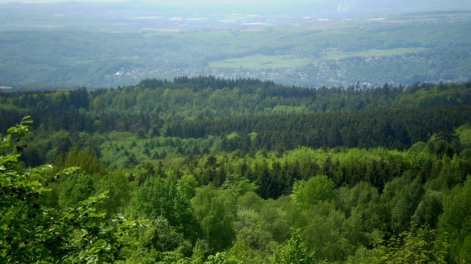 Blick in die grünen Täler vom Asberg in Richtung Oberwinter und Wachtberg.
