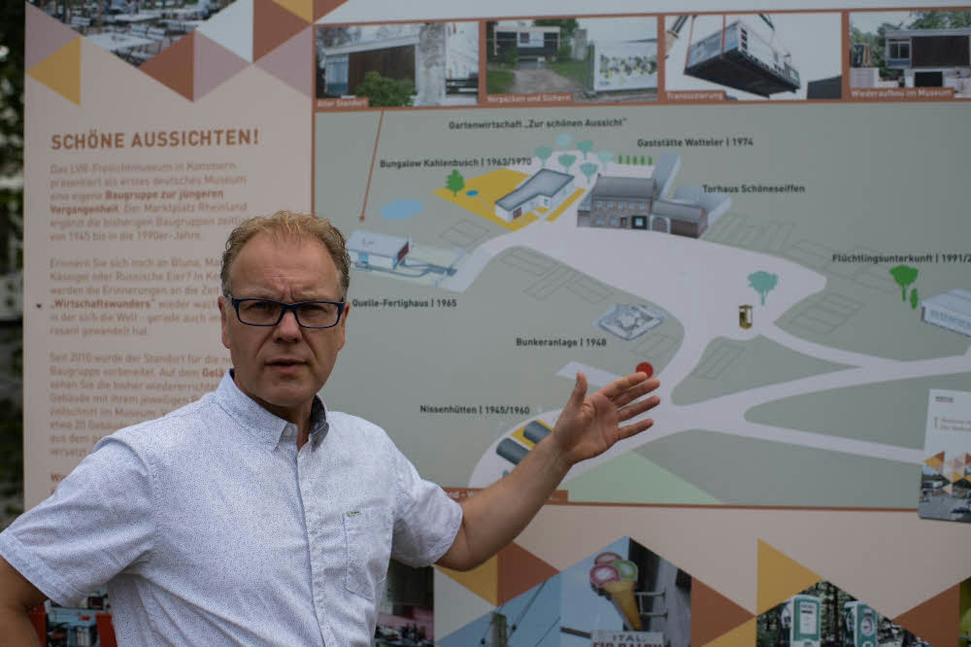 Bauhistoriker Carsten Vorwig konzipiert den Marktplatz Rheinland im Kommerner Freilichtmuseum.