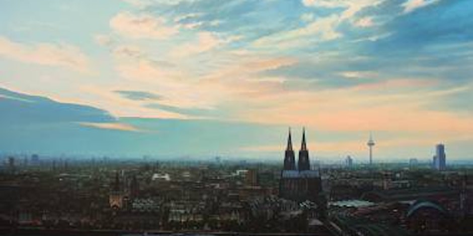 Der Siegburger Maler Jürgen Schmitz malt realistische Werke vom Rheinland, hier der Blick auf den Kölner Dom. (Repros: Johannes Schmitz)