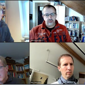 Im Video-Interview: Manuel Lüling (EFG Wiedenest, o.l.), Stefan Hofmann (FeGM, o.r.), Rainer Baum (FeG Dieringhausen, u.l.) und Dr. Peter von Knorre (EFG Derschlag, u.r.).
