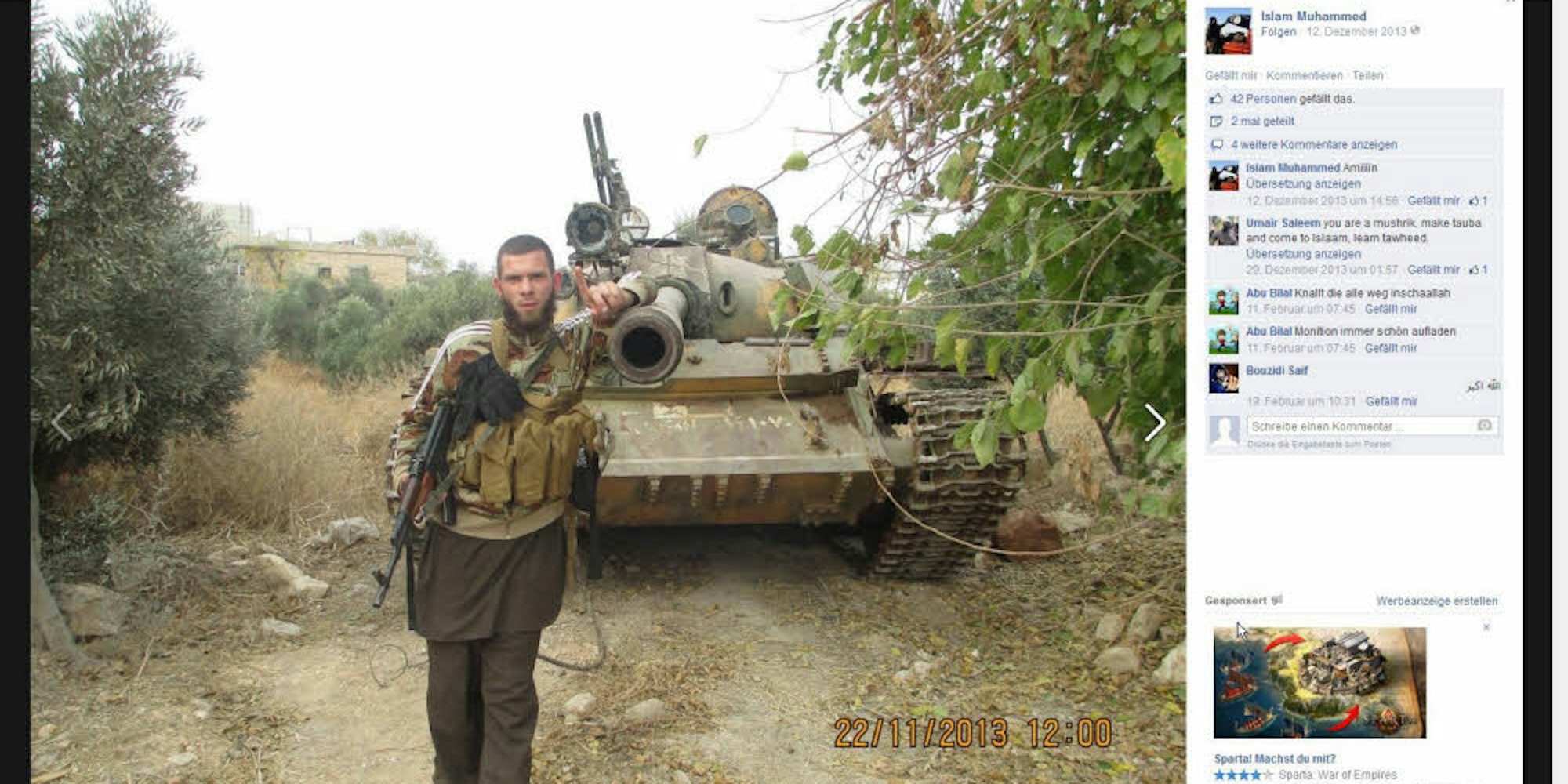 Panzer, Pistole, Kalaschnikow: So posierte der Rheindorfer zu Beginn als Dschihadist in Syrien. Die Seite ist heute gelöscht.