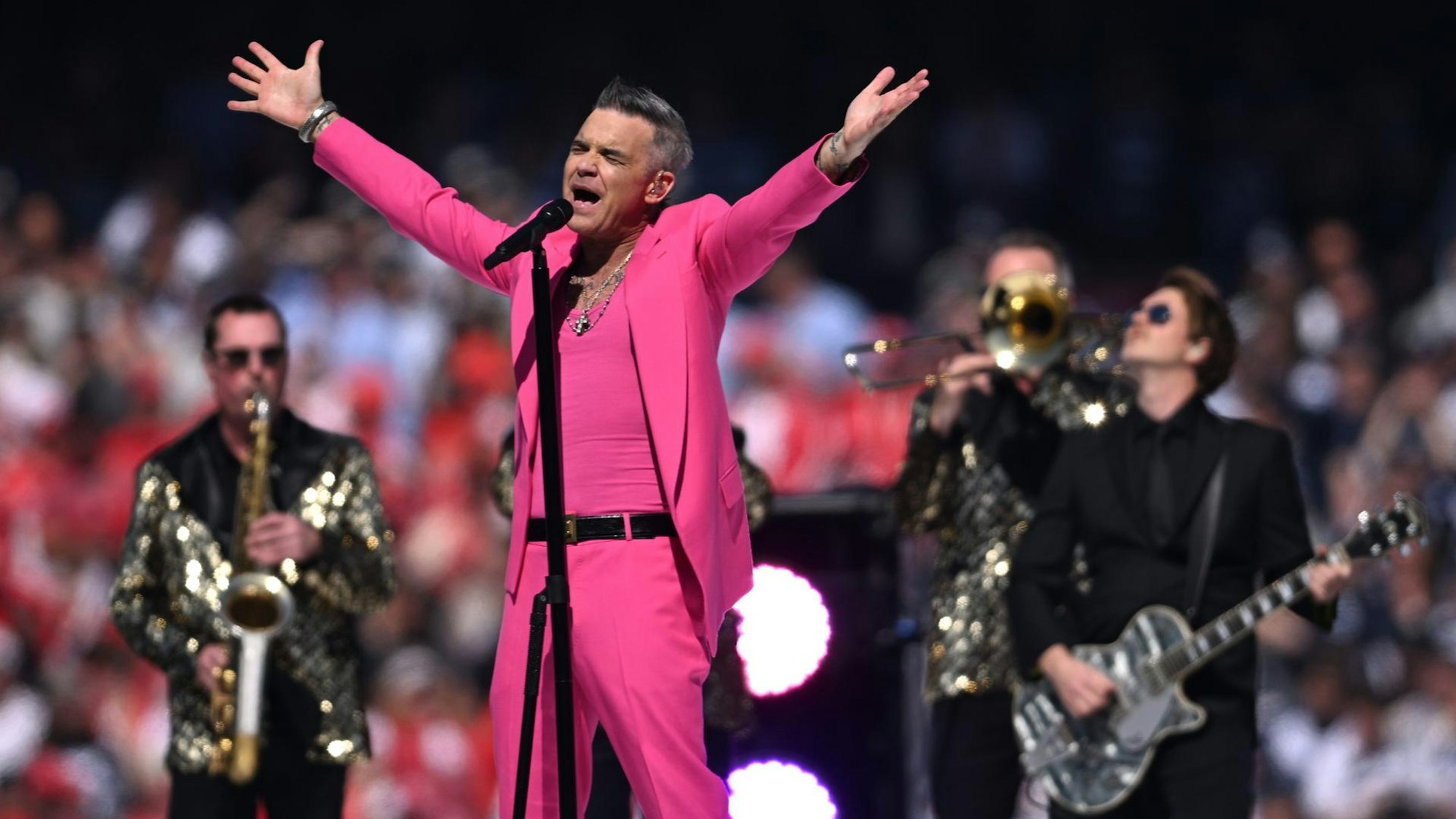 Sänger Robbie Williams bei einem Konzert im australischen Melbourne.