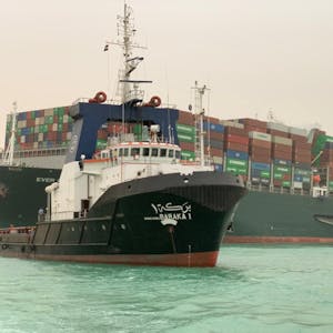 Suez Kanal Schiff festgefahren