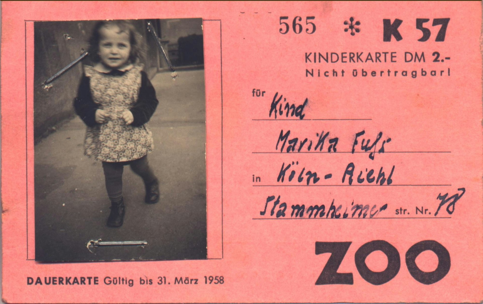 Zoo Kinderkarte 1958