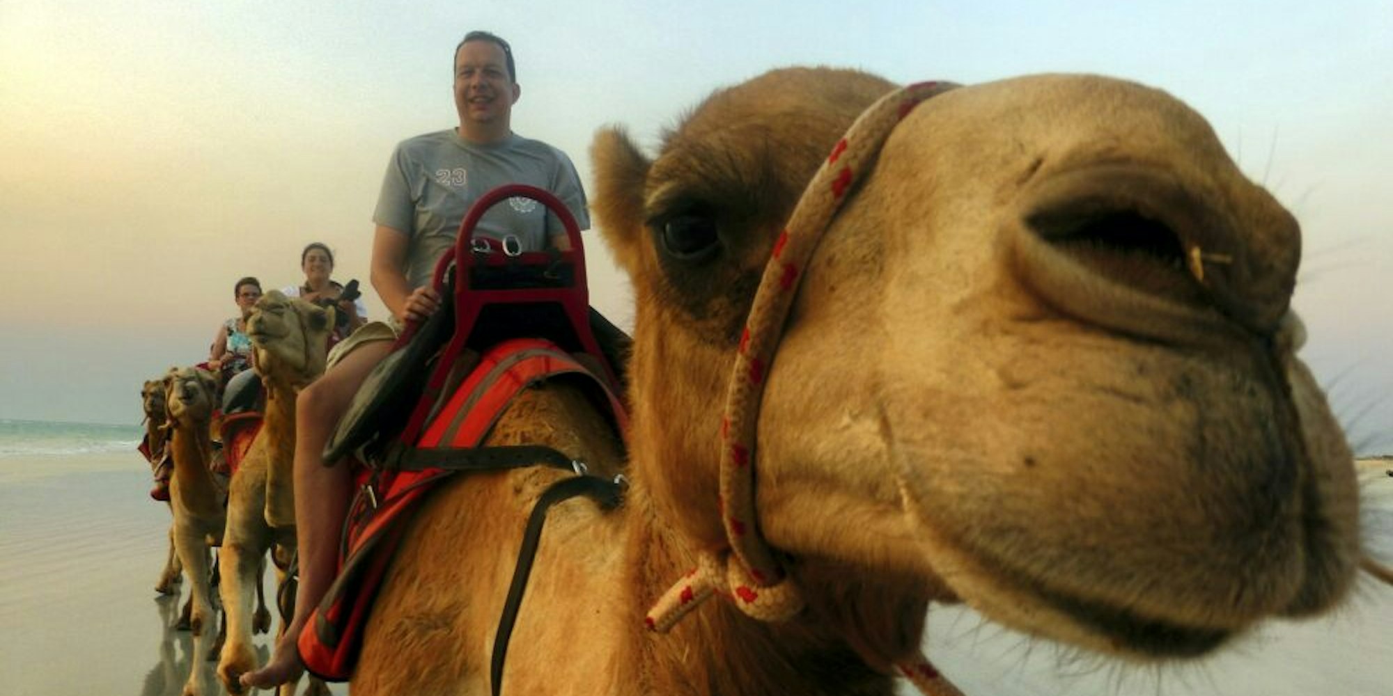 Nicht die drei Weisen aus dem Morgenland reiten hier auf Kamelen, sondern Frank Ochel und Begleiter in der australischen Wüste.
