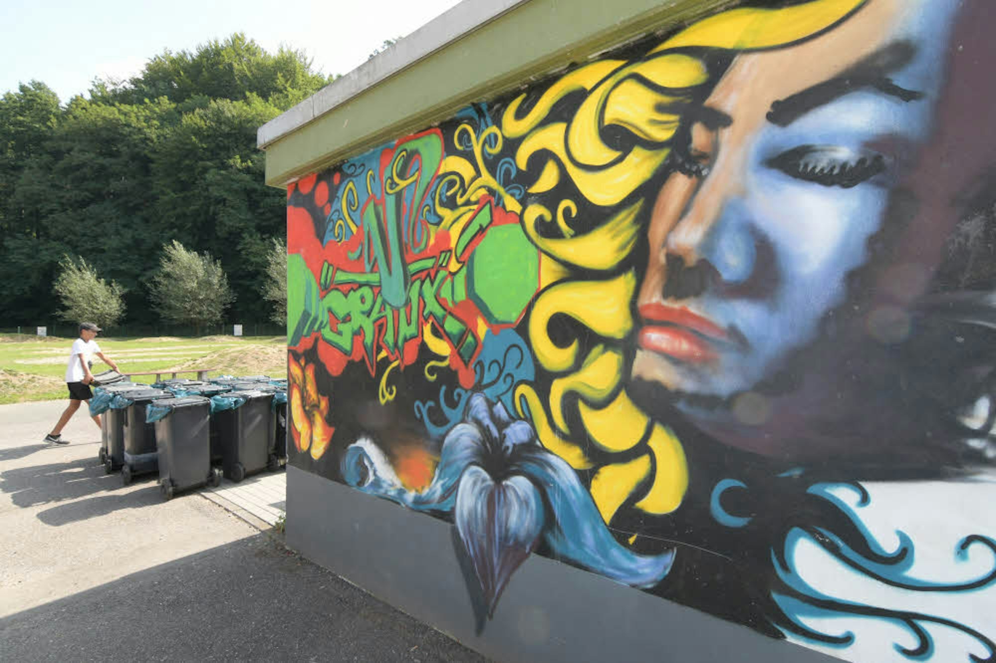 Das Graffito von Noel Wehr entstand 2012, seitdem schmückt es unverändert die Wand im Skater-Park.