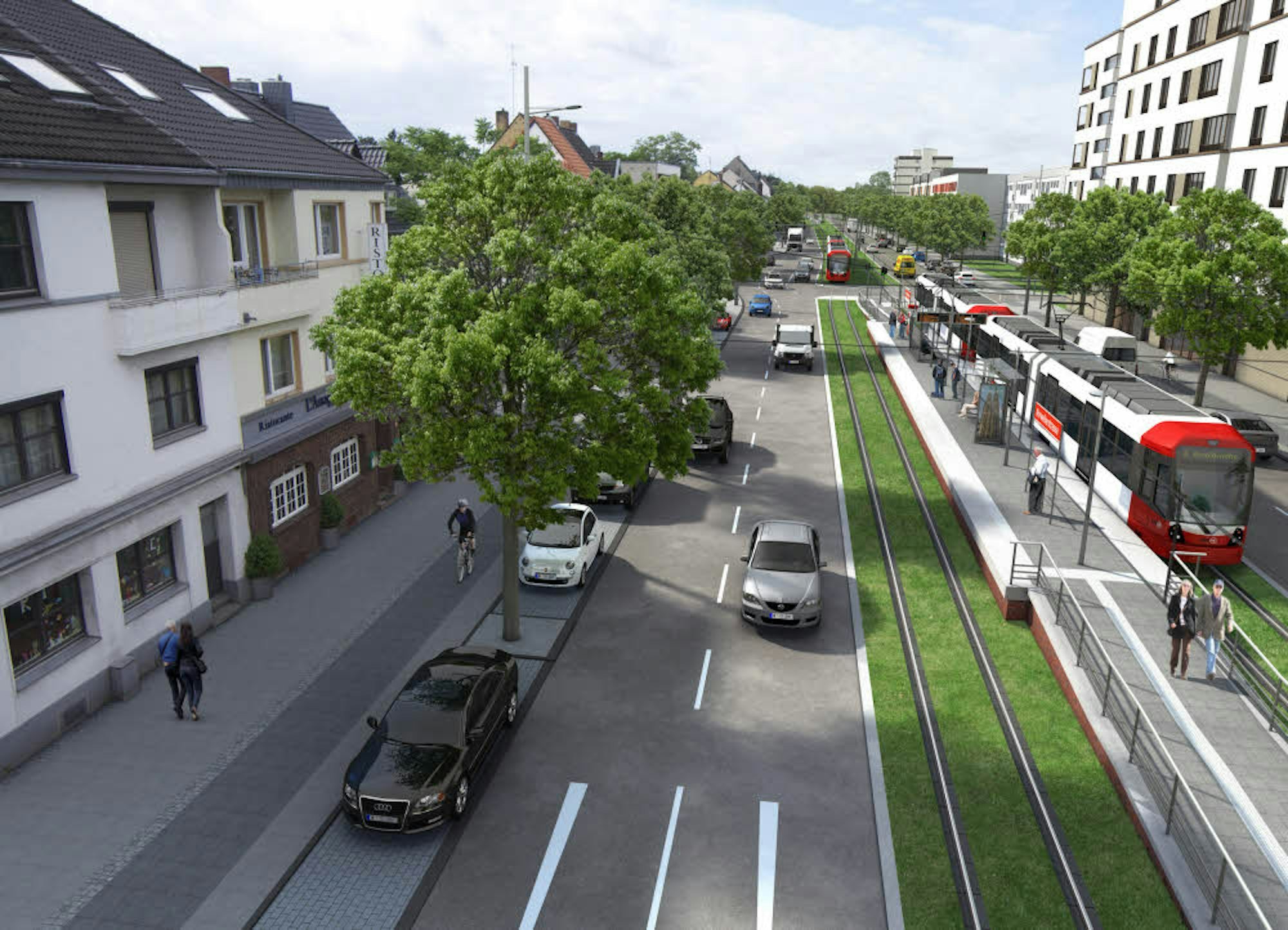 Bahntrasse und Haltestelle - hier die künftige Station Ahrweilestraße - verlaufen in der Mitte der Bonner Straße. 