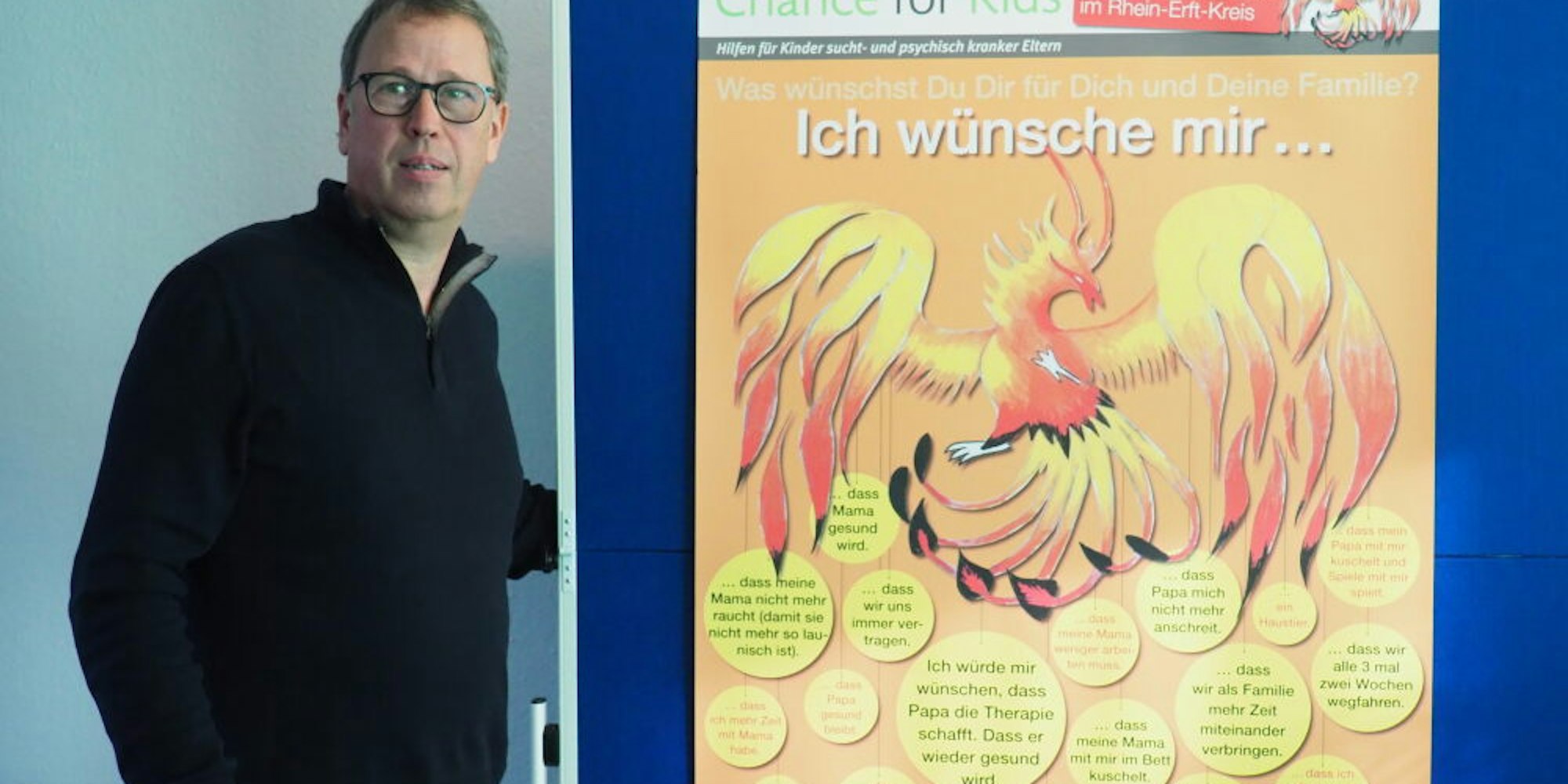 Volker Heck hat Kinder suchtkranker Eltern nach ihren Wünschen gefragt. Das Plakat zeigt einige Antworten.