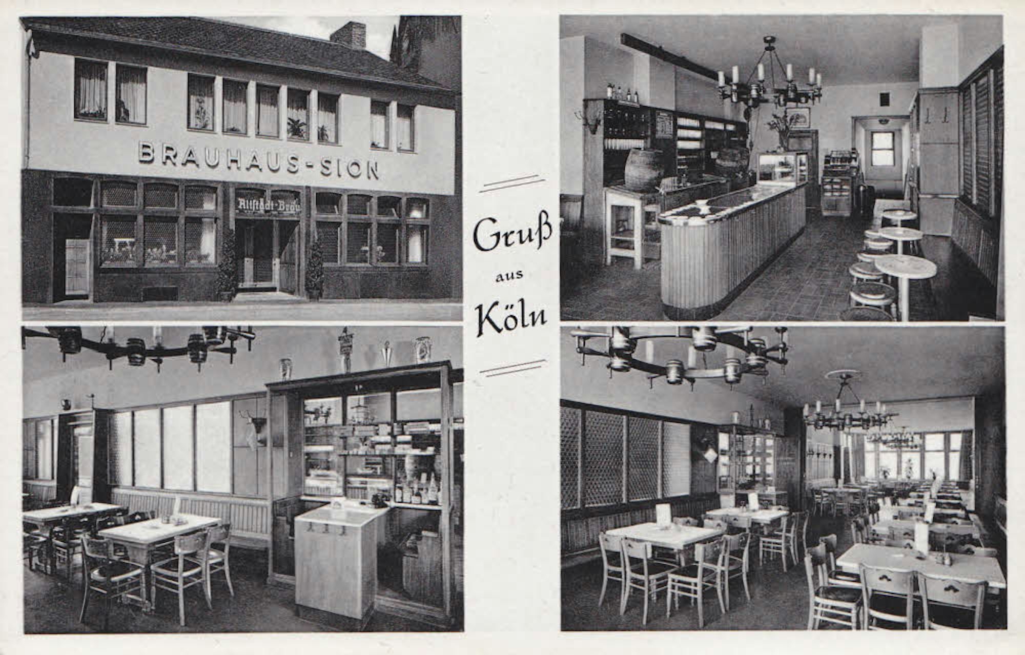 Der Charme dies Wiederaufbaus in den 50er Jahren ist noch deutlich zu spüren: Darstellung des Schankraumes auf einer Postkarte.