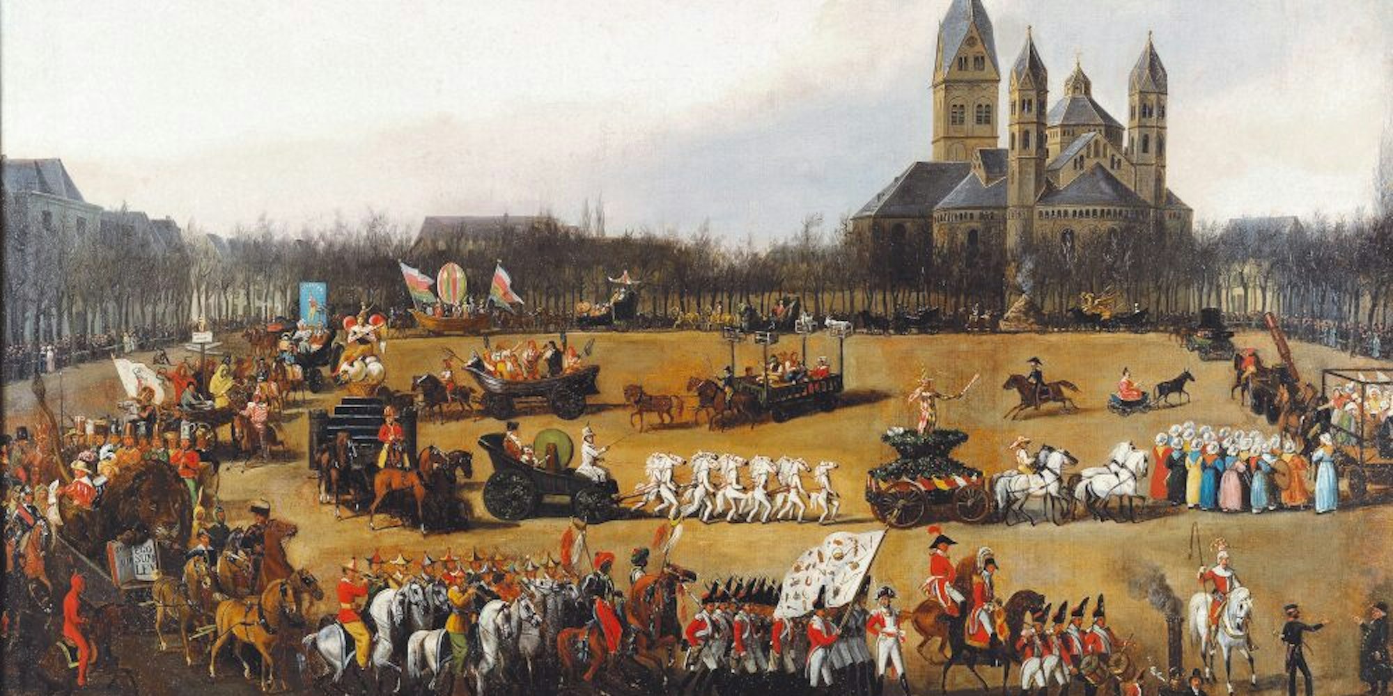 Held Carneval: Simon Meister malte den Rosenmontagszug auf dem Neumarkt 1836.