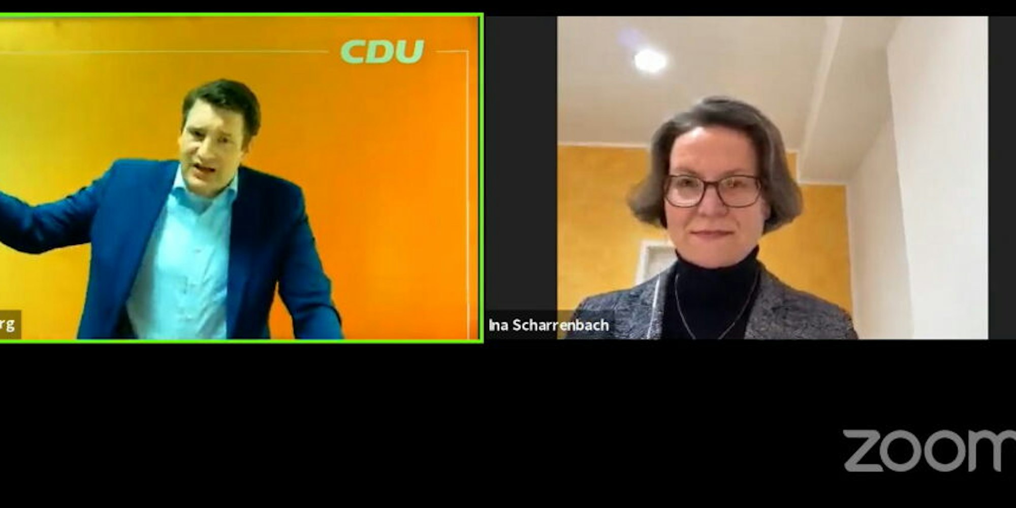 Brachen eine Lanze für die Kommunen: CDU-Kreisparteichef Uwe Pakendorf und NRW-Ministerin Ina Scharrenbach beim digitalen Aschermittwoch.