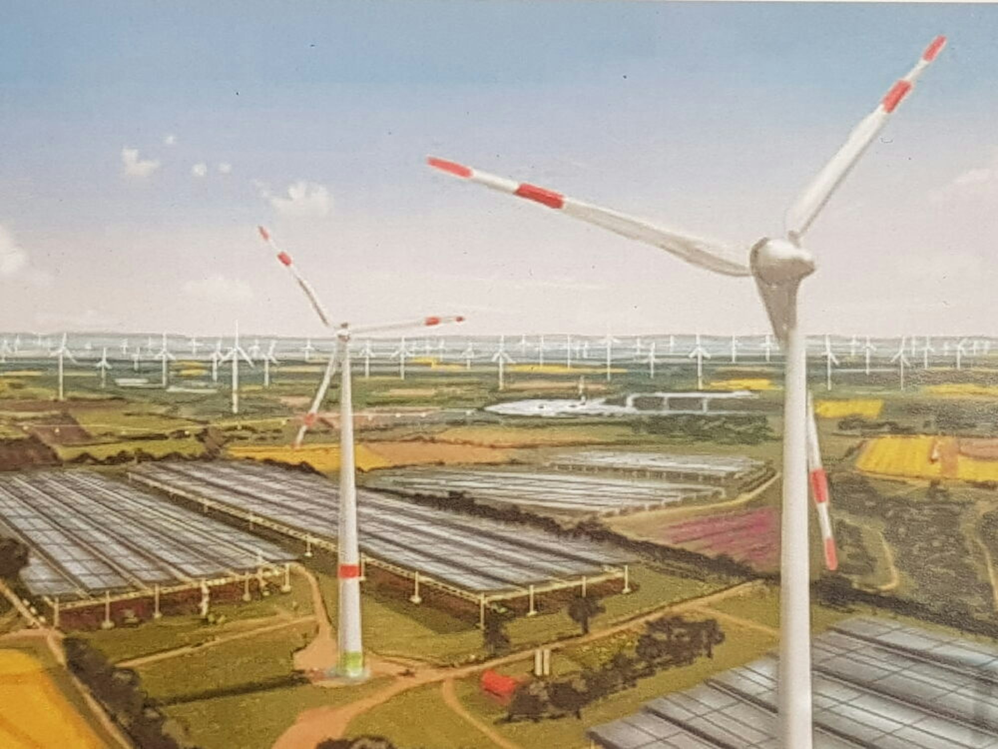 Windräder und Solaranlagen könnten nach Plänen der Stadt Kerpen auf Flächen aufgestellt werden, die bisher für den Tagebau vorgesehen waren.