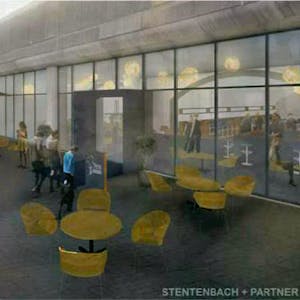 Nach Entwürfen von Stentenbach + Partner Architekten könnten die Bahnbögen samt Vorplatz gastronomisch genutzt werden.