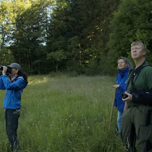 Mit Kameras beobachten Gerd Damaschke (v.r.), Claudia Rapp-Lange und Marion Zöller die Tiere.