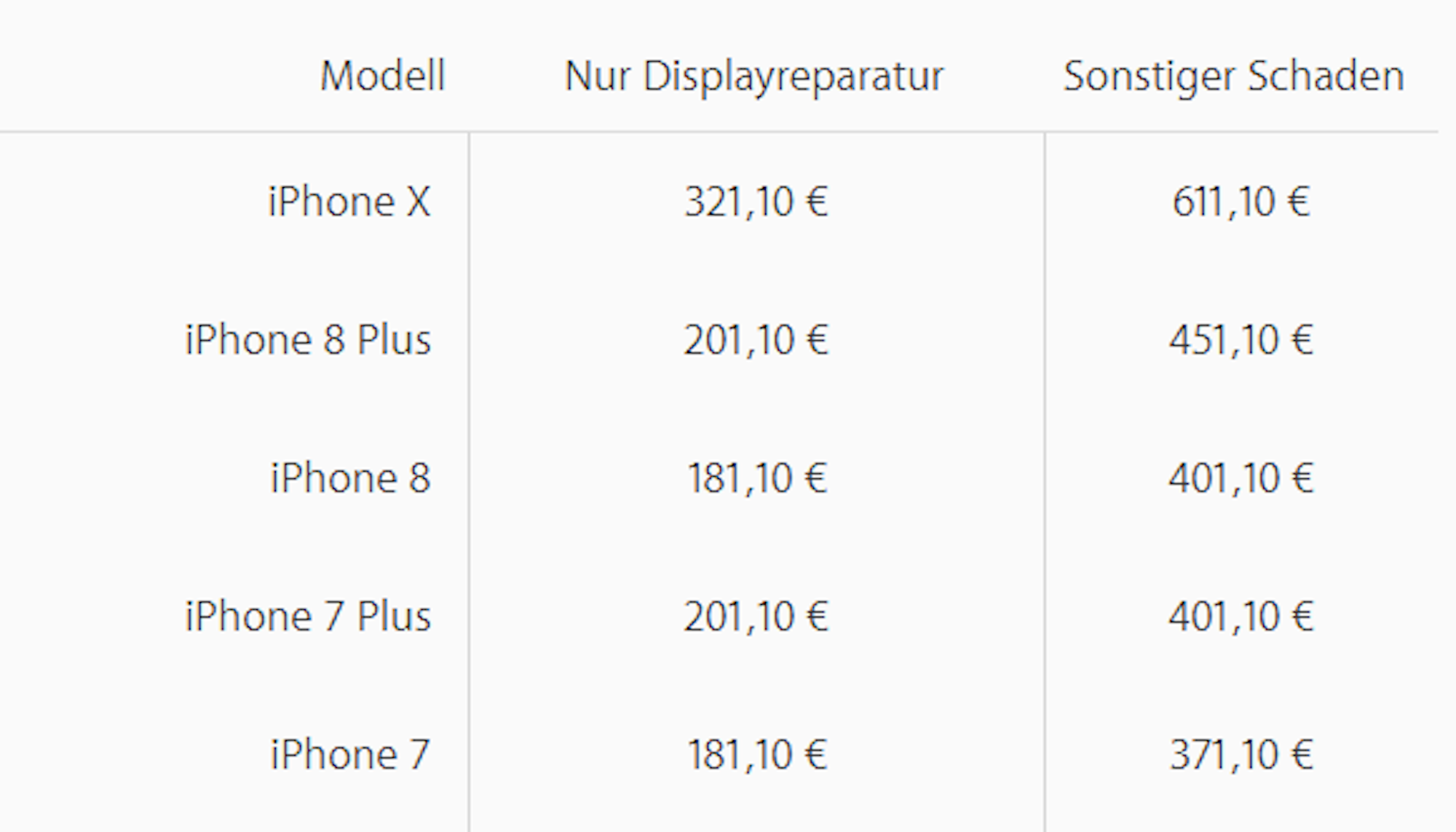 Apple_iPhone X_Reparatur_Preistabelle