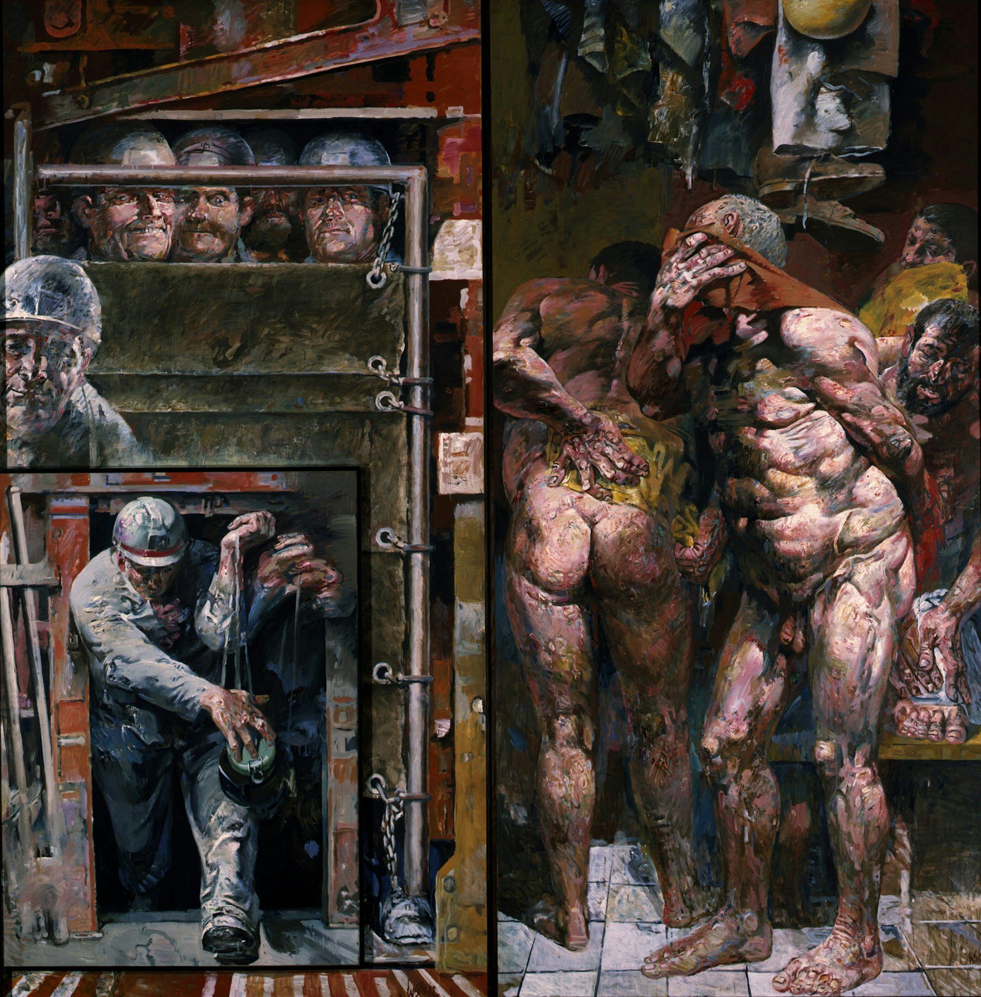 Willi Sittes Gemälde „Nach der Schicht im Salzbergwerk“ (1982) stammt aus der Aachener Sammlung von Peter und Irene Ludwig.