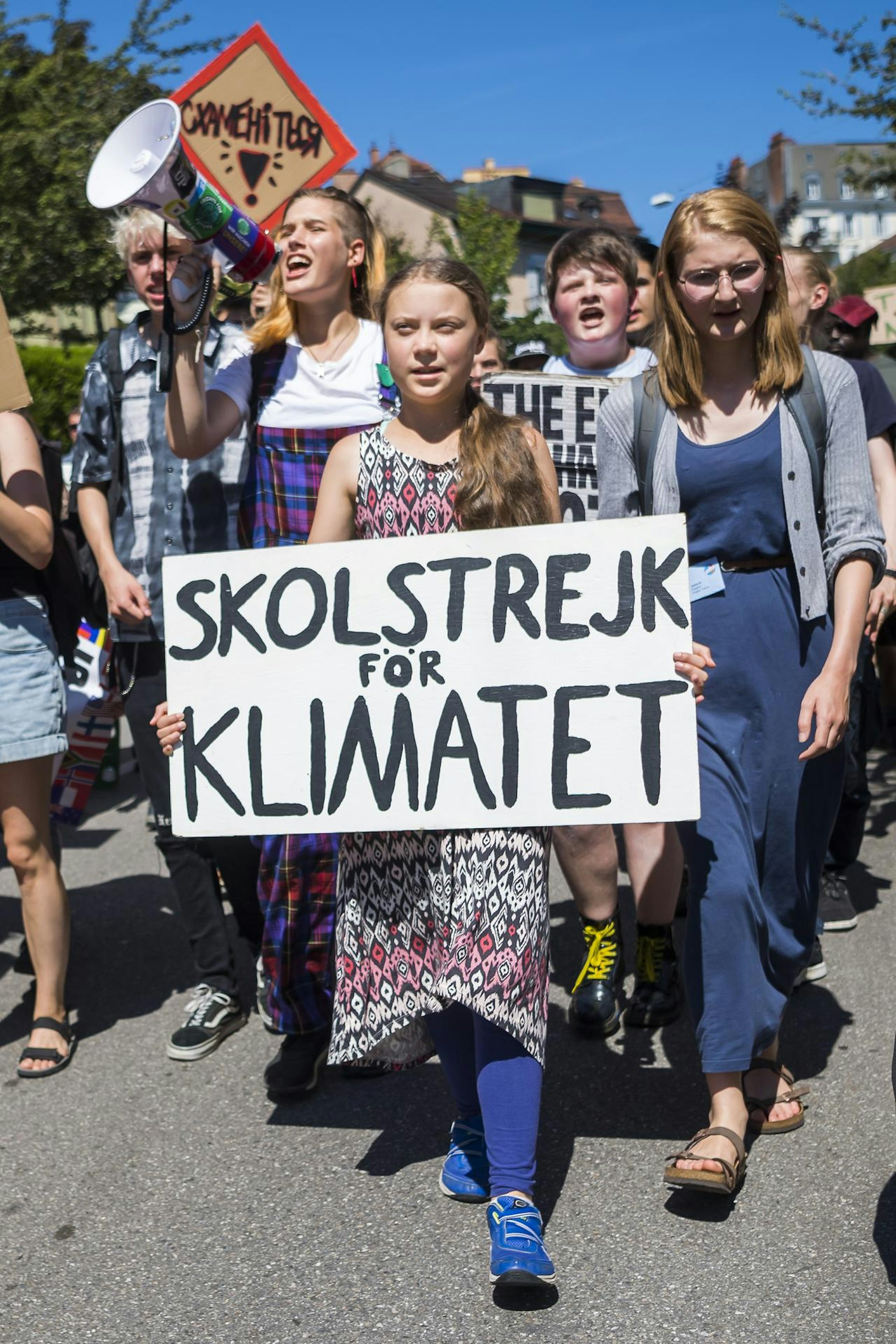 Greta Thunberg am Kopf von Demo