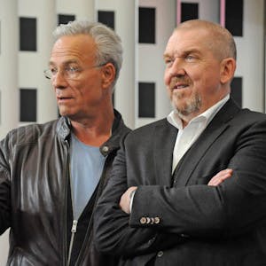Klaus Behrens als Max Ballauf (l.) und Dietmar Bär als Freddy Schenk im Forum in Wiesdorf