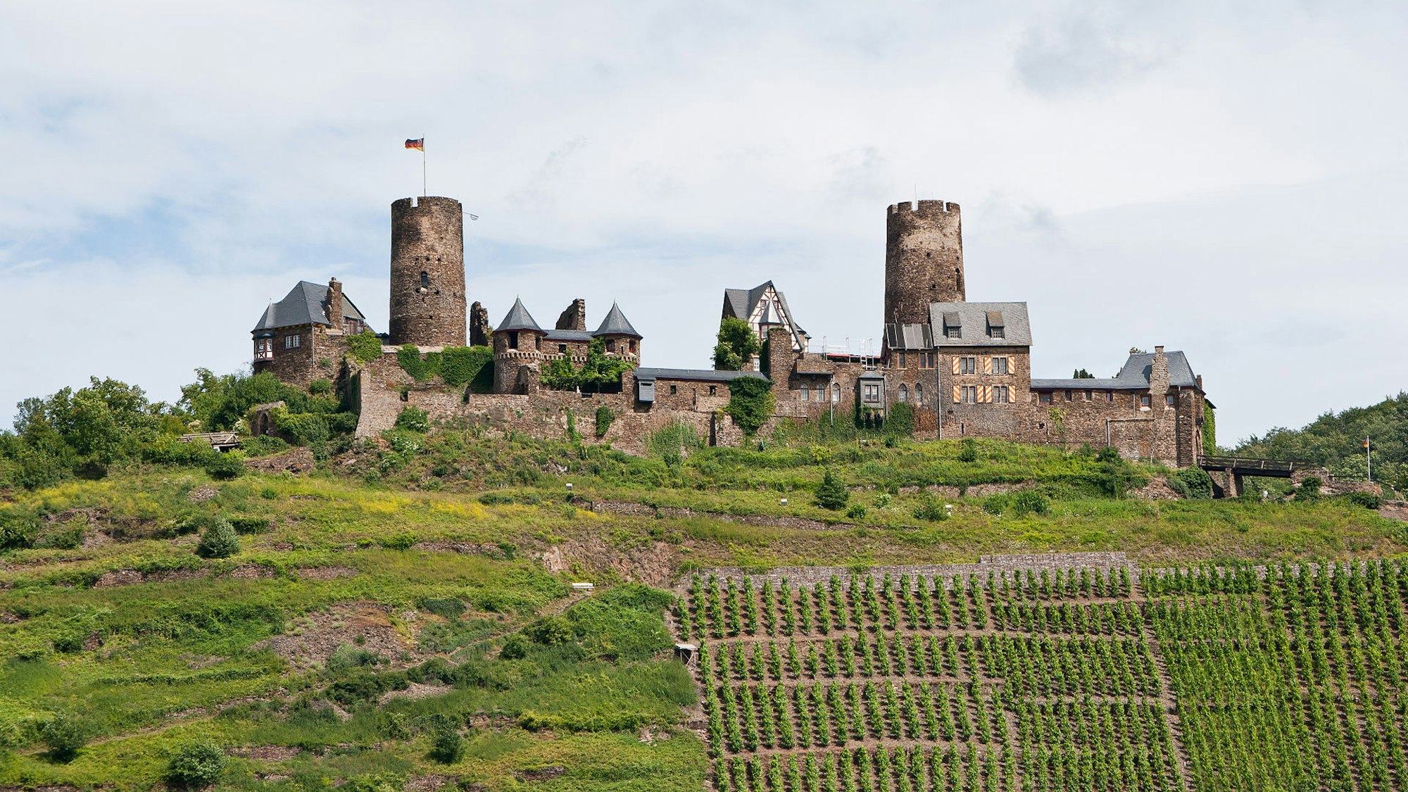 Von Weinbergen umgeben – die Nordwestansicht der Burg Thurant