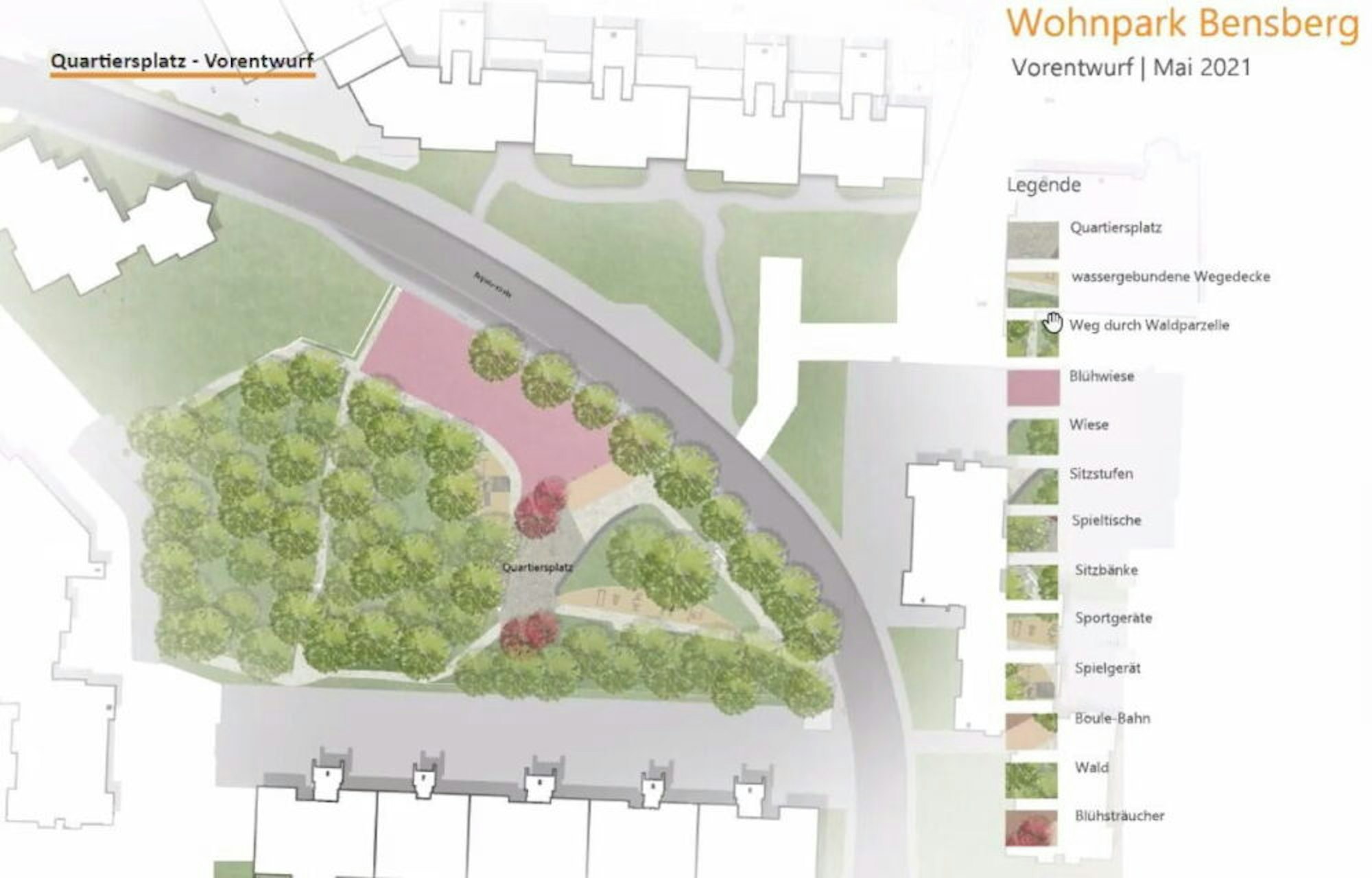 So sieht der Vorentwurf für den Quartiersplatz im Wohnpark Bensberg aus.