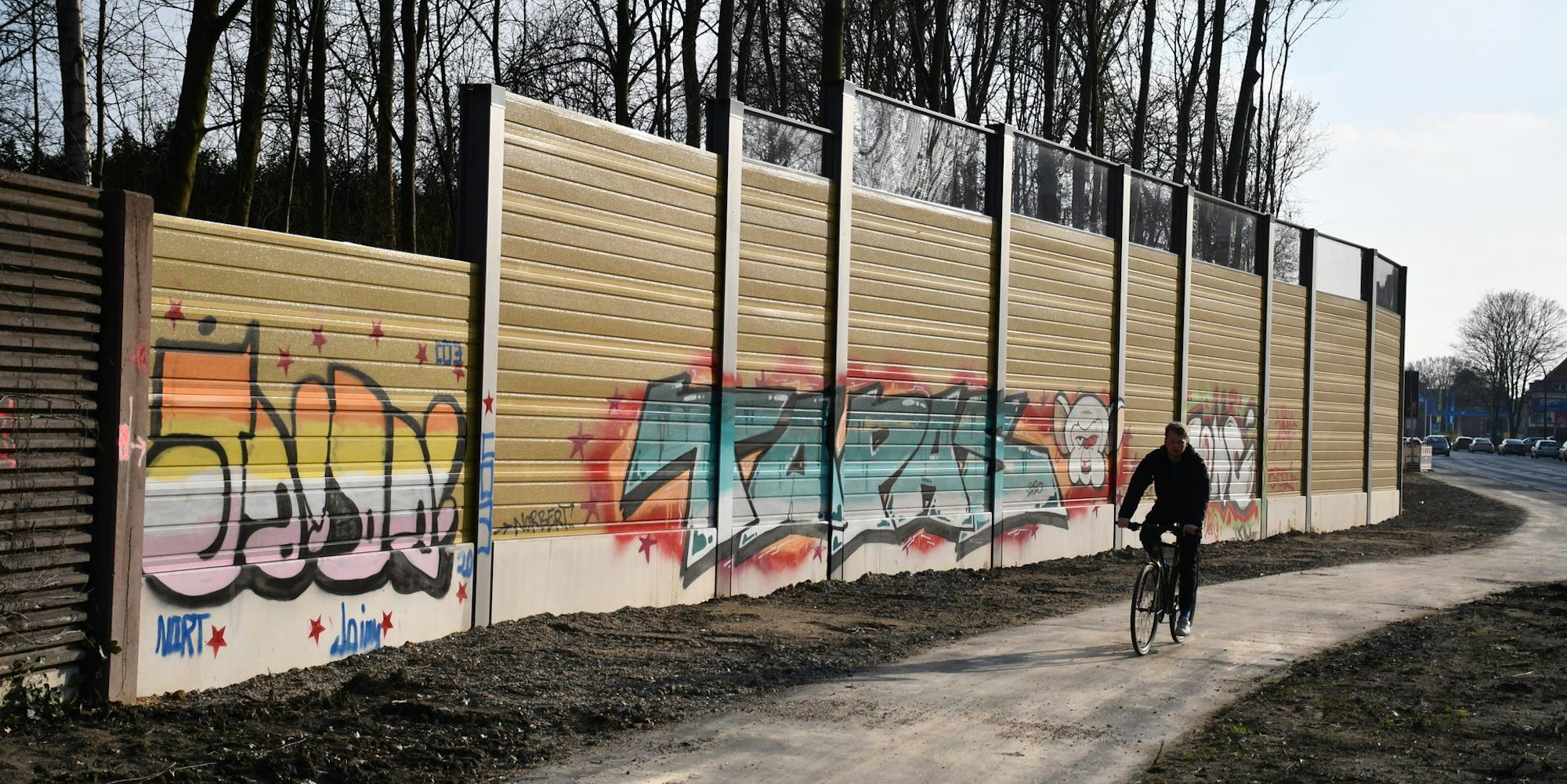 Die ersten Graffiti-Sprayer haben sich bereits an der neu errichteten Schallschutzwand in Efferen verewigt.