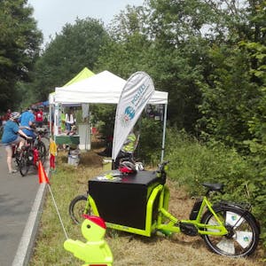 Ein E-Lastenrad von Leader war beim Trassentreffen am Panorama-Radweg ausgestellt.