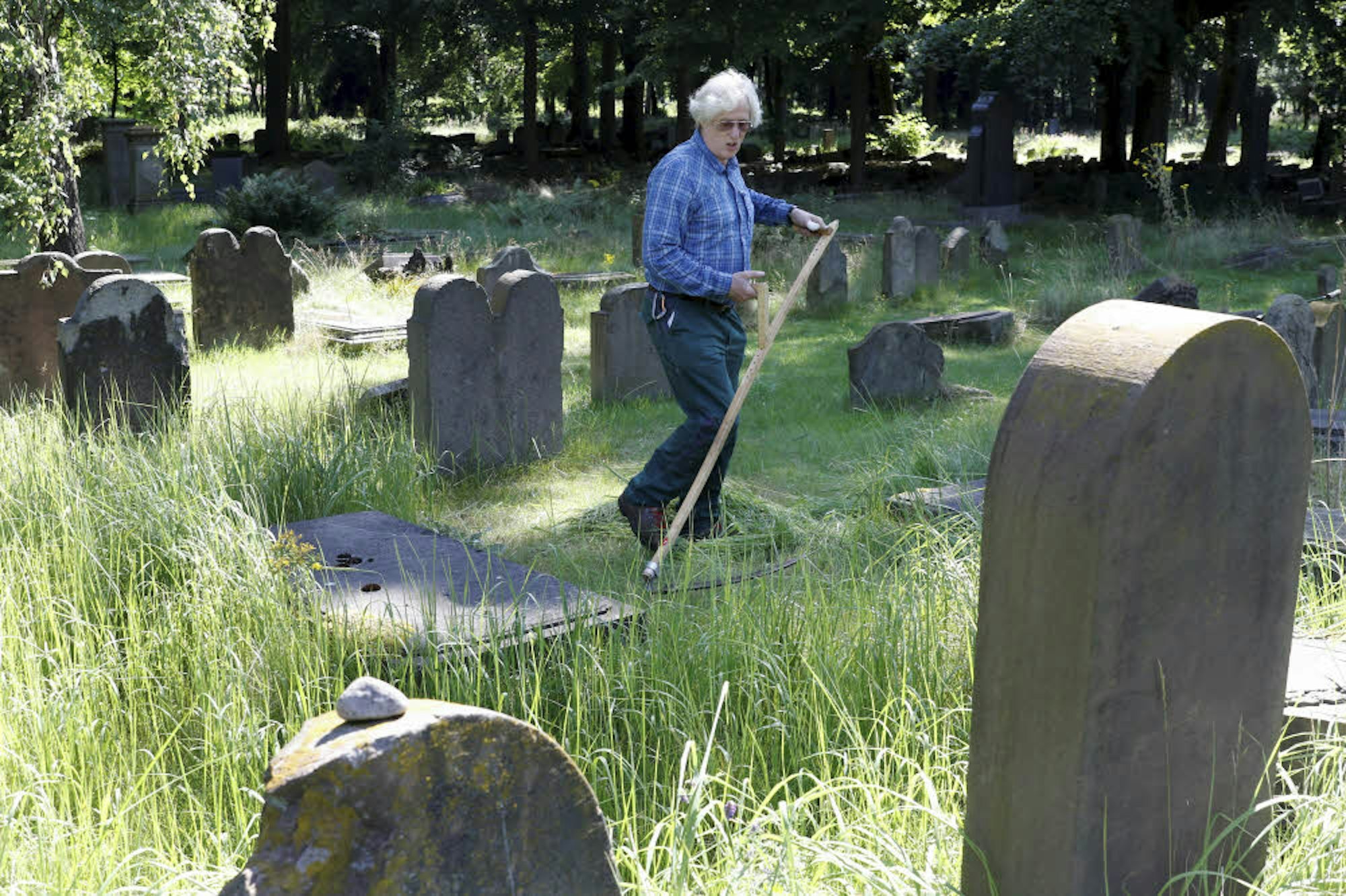 Friedhofsgärtner Erich Reichart senst die Wiesen von Zeit zu Zeit, um sie auszumagern und die Artenvielfalt zu vergrößern.