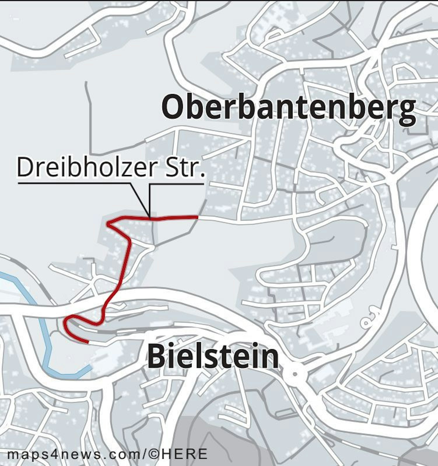 Die Deibholzer Straße liegt zwischen Oberbantenberg und Bielstein.