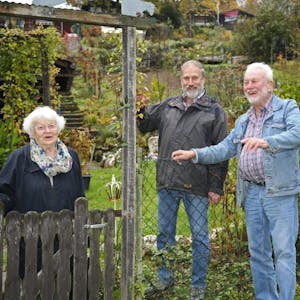 Lieben ihren Schrebergarten (v.l.): Inge Haarbrücker, Wolfgang Meironke und Harald Saurien, Vorsitzender der Gartenfreunde.