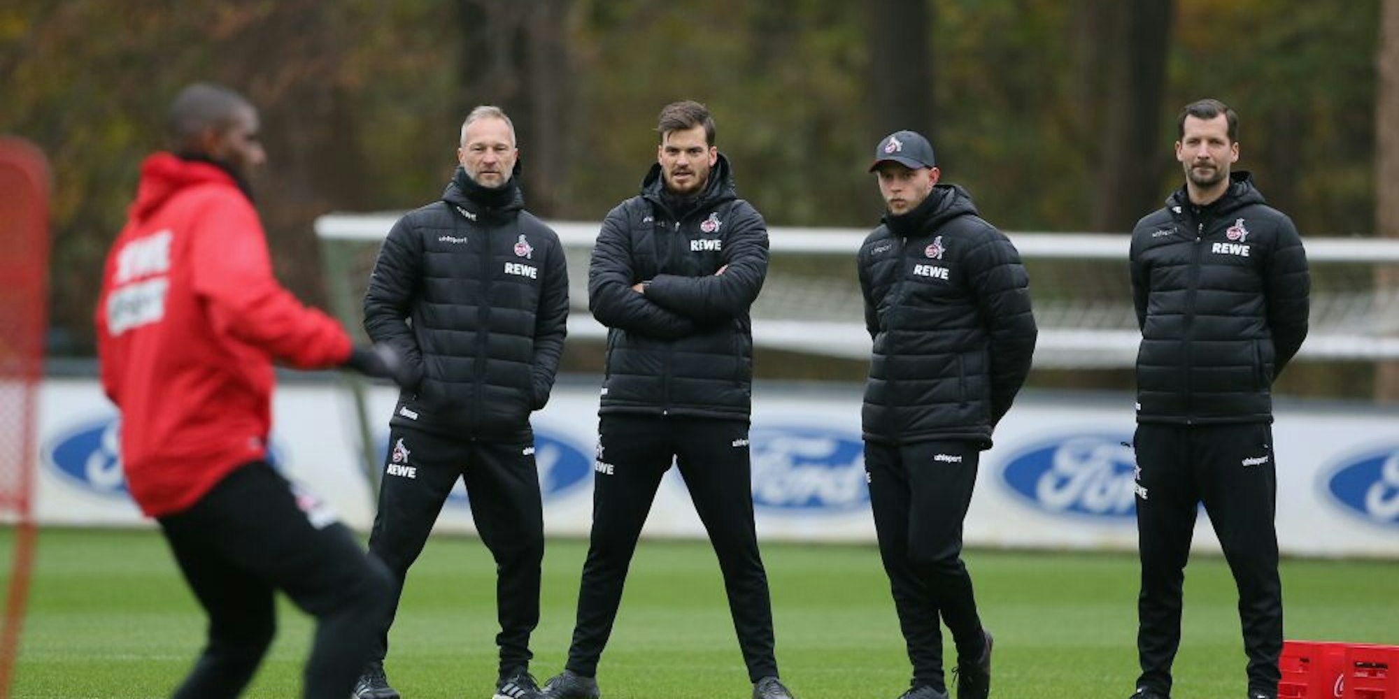 Der FC-Staff mit Uwe Gospodarek, Max Weuthen, Rene Wagner und Daniel Schütz (v.l.).