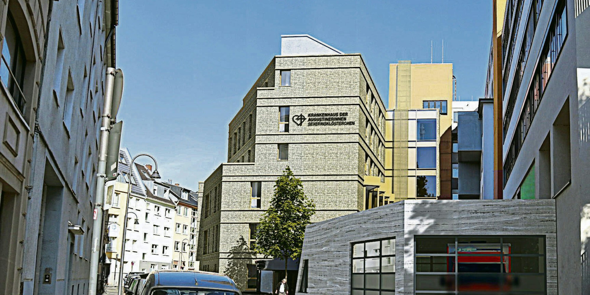 Verdichtung in der Jakobstraße: Geschäftsführer Gunnar Schneider und Architekt Detlef Wiegand am Severinsklösterchen, das um fünf Stockwerke wachsen soll.