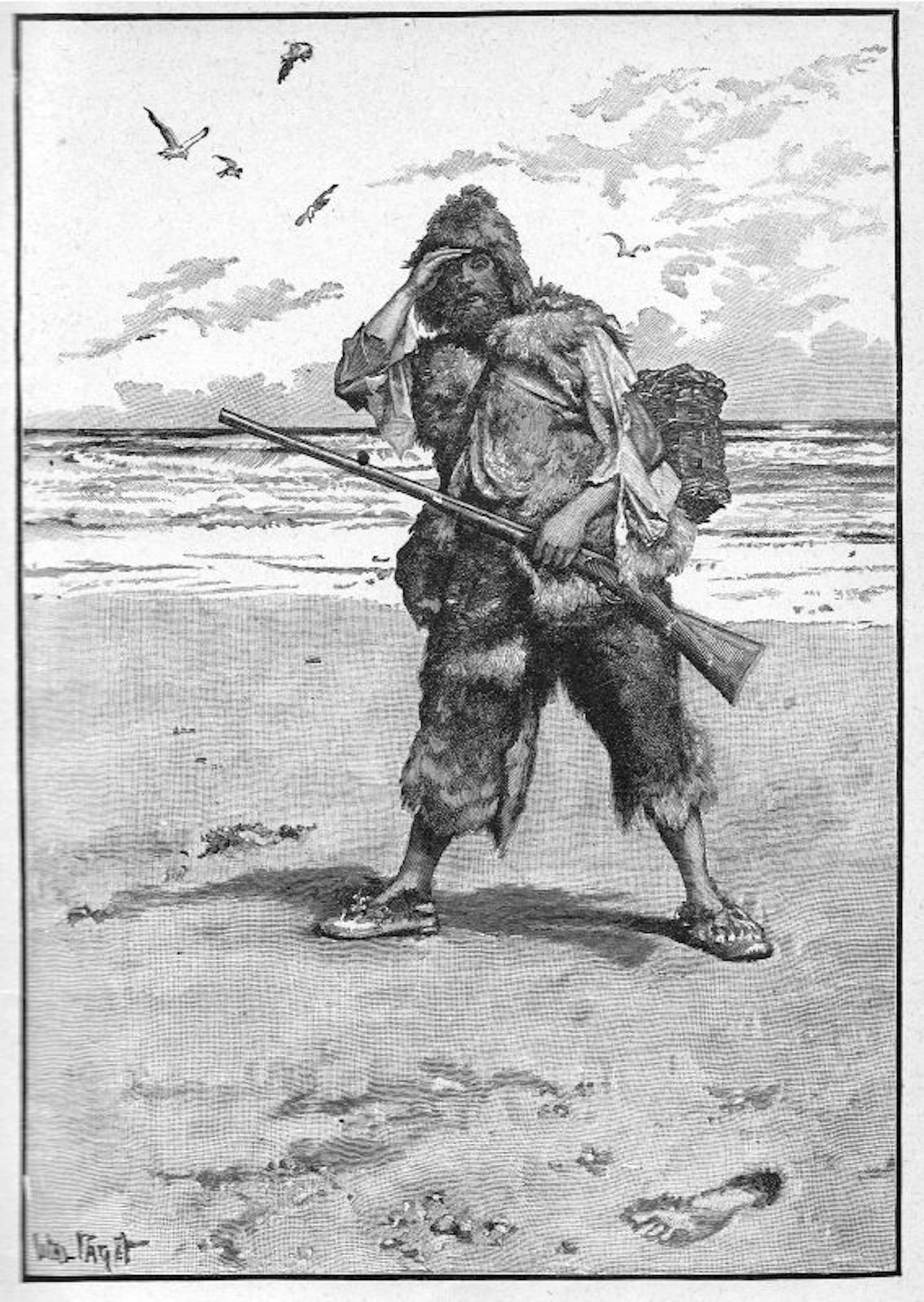 Robinson Crusoe, gezeichnet von Walter Paget