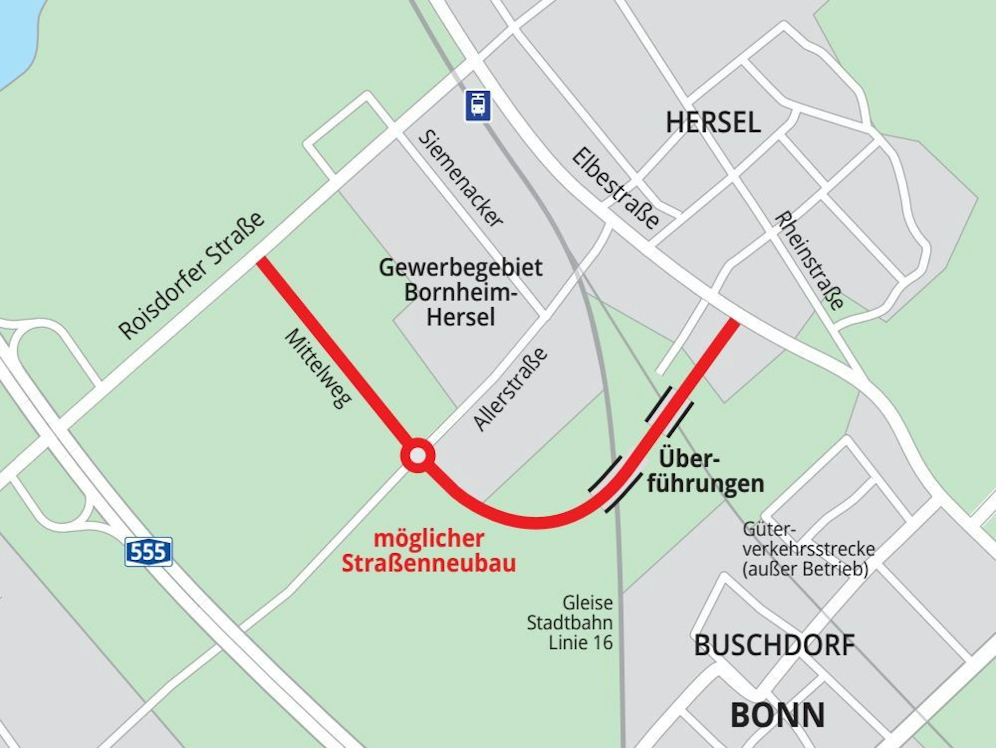Rund 1,3 Kilometer lang ist die Variante 1a, davon sind rund 440 Meter deckungsgleich mit der Erschließung des Gewerbegebietes He 28.