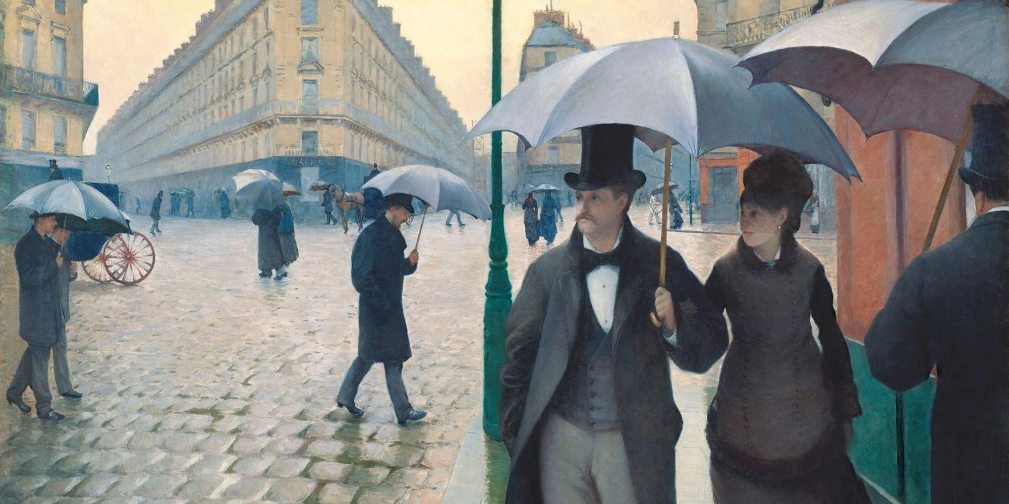 Lebensgroß sind die Figuren auf Gustave Caillebottes Ölgemälde „Paris, an einem Regentag“ im Original zu sehen.